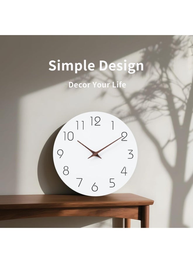 Wall Clock 12 Inch Silent Non Ticking Wood Wall Clocks Battery Operated - Wooden White Modern Office Simple Minimalist Clock Decorative for Kitchen,Home,Bathroom,Living Room(12" White) - Image 3